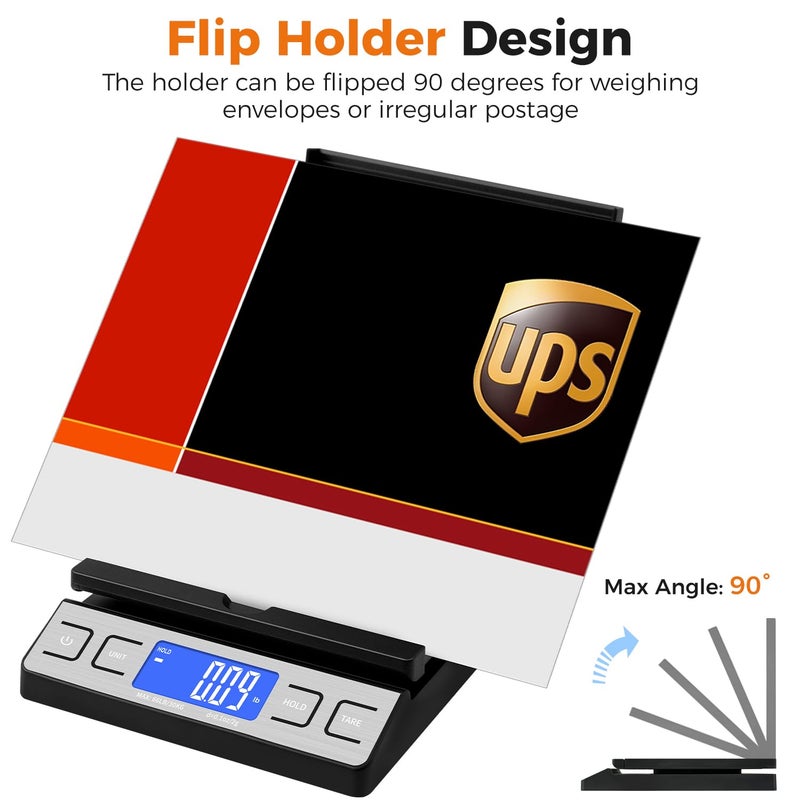 TIPRE Digital Shipping Postal Scale, Mail Scale with Envelope Flip Holder, 66lb/0.1oz Postage Scale for Package, Small Business, Post Office, Hold&Tare Function, Battery&Type-C Charging Cable - Black - Image 2